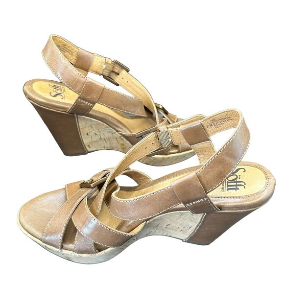 Sofft Women\'s Brown Leather Slingback Wedge Sandals Brown Size 8.5